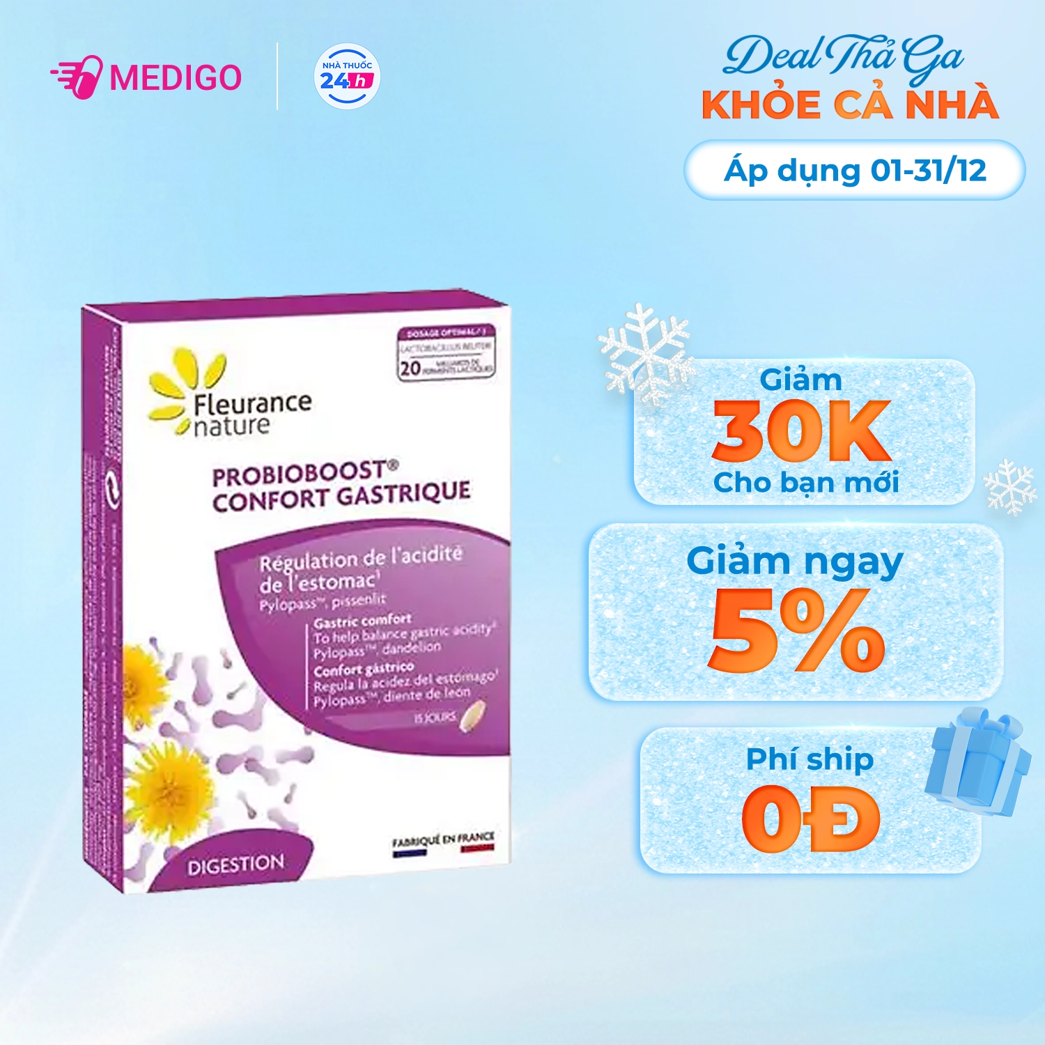 Viên uống bổ sung lợi khuẩn Probioboost Confort Gastrique hộp 15 viên