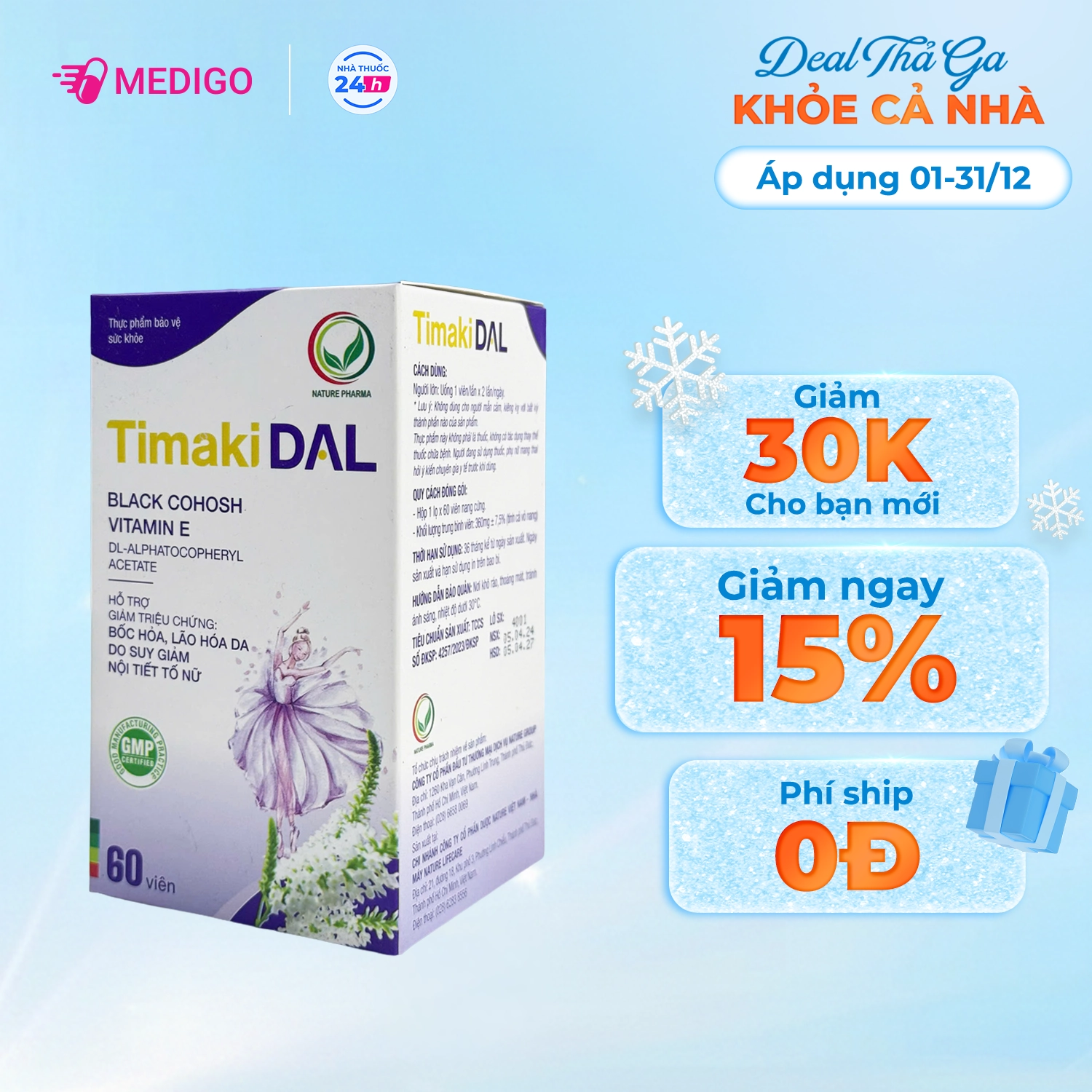 Viên uống nội tiết tố nữ Timaki DAL Nature Pharma hộp 60 viên