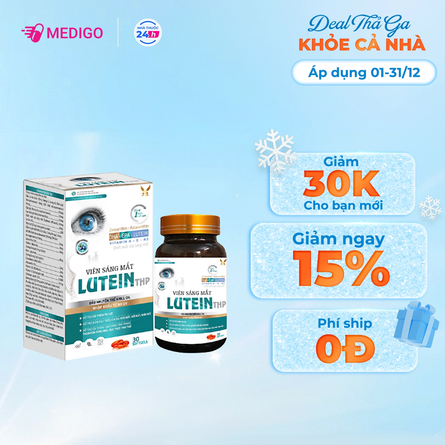 Viên uống giảm khô mắt, cải thiện thị lực Lutein THP hộp 30 viên