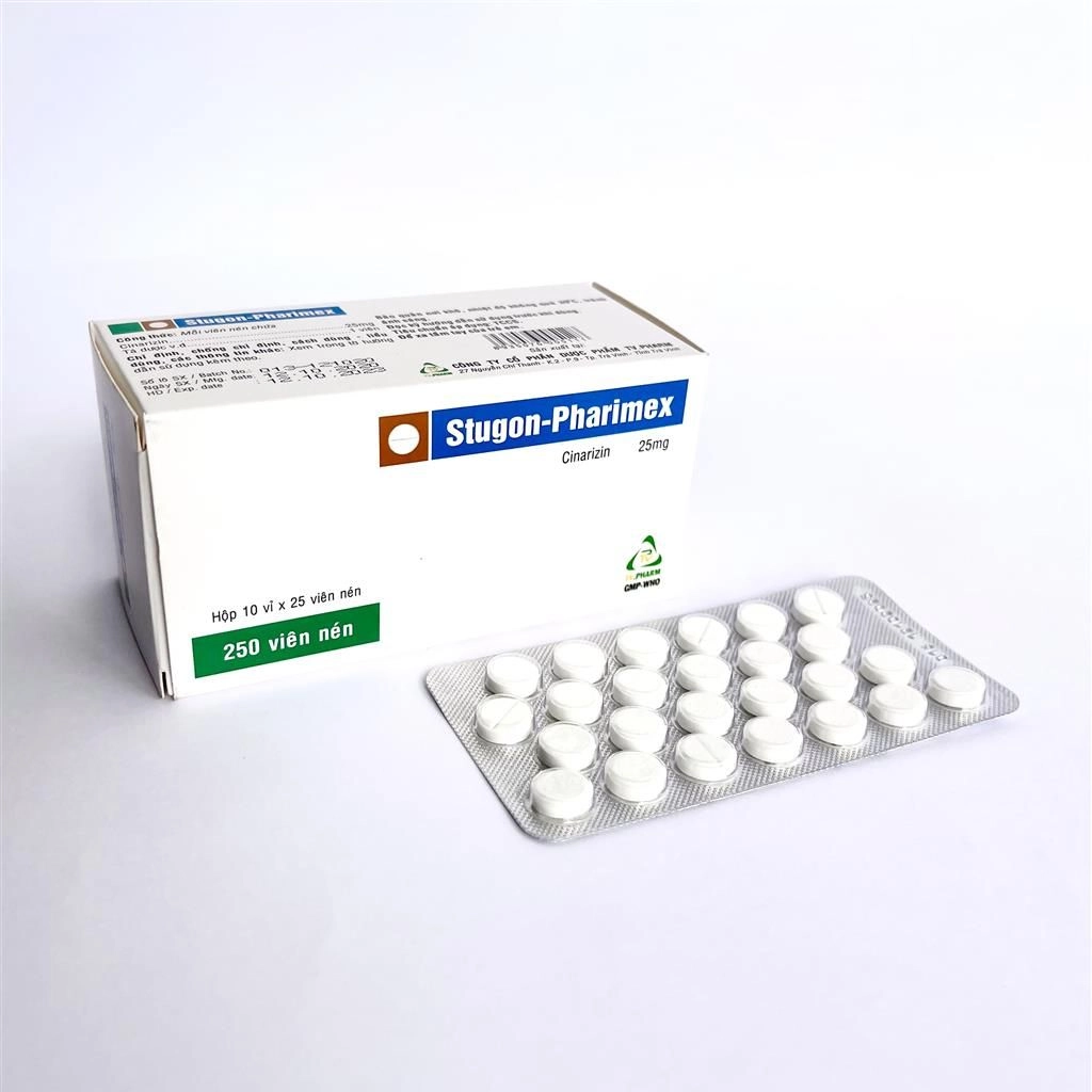 Thuốc tuần hoàn não Stugon - Pharimex hộp 10 vỉ x 25 viên