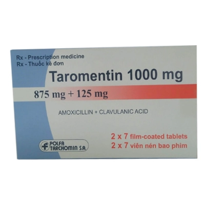 Thuốc kháng sinh Taromentin 1000mg hộp 2 vỉ x 7 viên