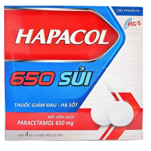 Viên sủi giảm đau, hạ sốt HAPACOL 650 SỦI hộp 4 vỉ x 4 viên sủi