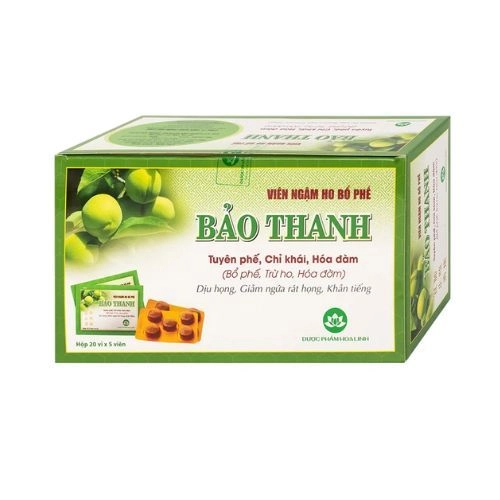Hỗ trợ giảm ho, giảm đờm viên ngậm ho bổ phế Bảo Thanh hộp 20 vỉ x 5 viên