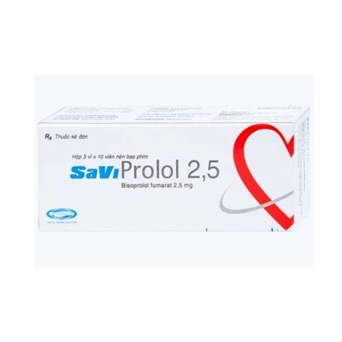 Thuốc điều trị tăng huyết áp, đau thắt ngực SaViProlol 2.5 hộp 3 vỉ x 10 viên