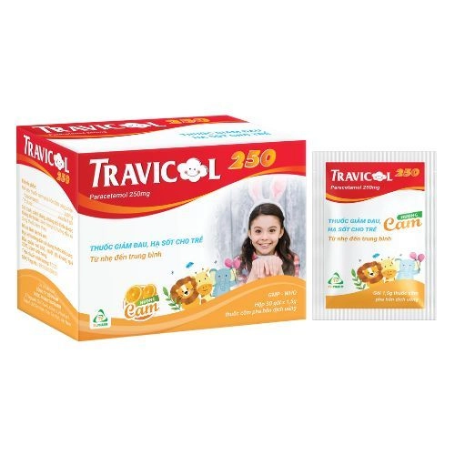 Thuốc giảm đau, hạ sốt cho trẻ em TRAVICOL 250 hộp 30 gói x 1,5g