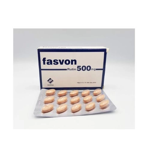 Thuốc trị Trị suy giãn tĩnh mạch Fasvon Rutin 500mg Vidipha hộp 2 vỉ x 15 viên