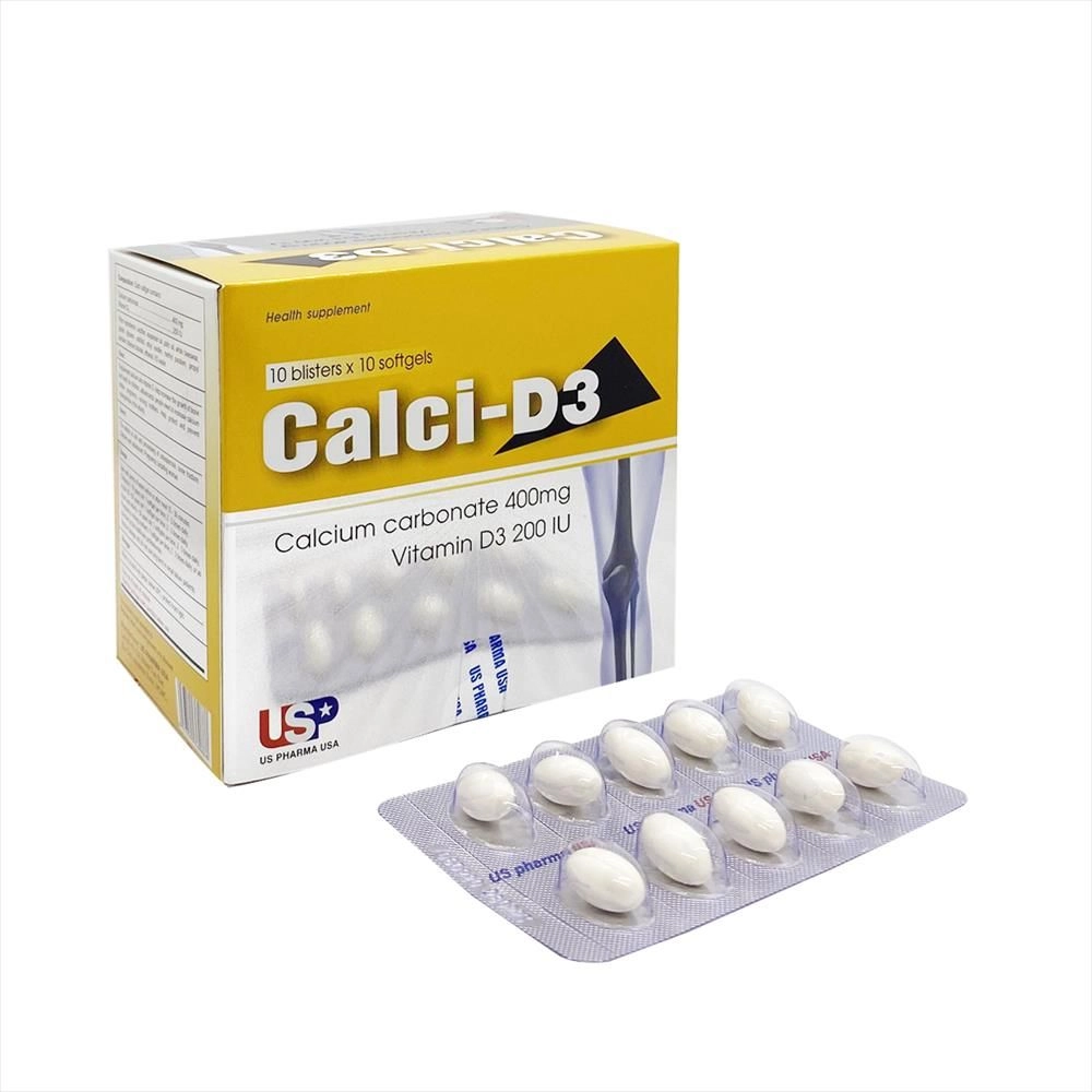 Viên uống bổ sung Calci - D3 USP hộp 10 vỉ x 10 viên nang mềm