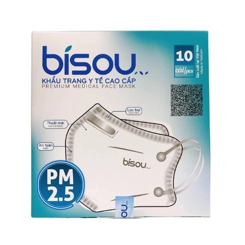 Khẩu trang y tế cao cấp lọc bụi kháng khuẩn Bisou PM 2.5 hộp 10 cái