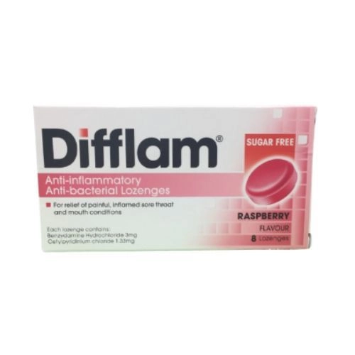 Giúp giảm đau và sưng viêm họng viên ngậm Difflam -  Vị dâu rừng hộp 8 viên