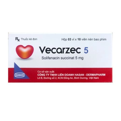 Thuốc trị bệnh đường tiết niệu Vecarzec 5 Solifenacin succinat 5mg hộp 3 vỉ x 10 viên