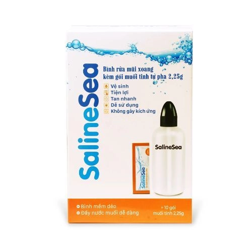 Bình rửa mũi xoang kèm gói muối tinh tự pha SalineSea hộp 1 bình 250ml + 10 gói x 2.25g