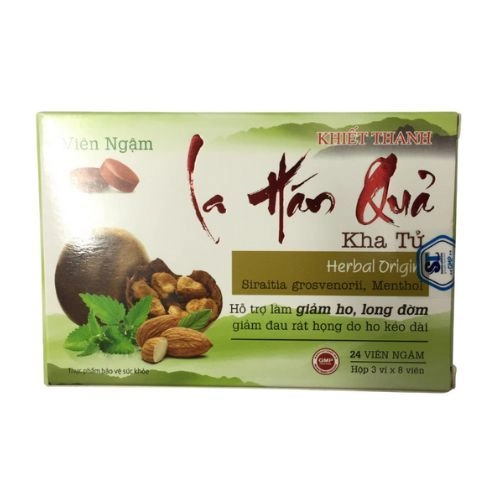 Viên ngậm giảm ho, long đờm La Hán Quả Kha Tử Khiết Thanh hộp 3 vỉ x 8 viên