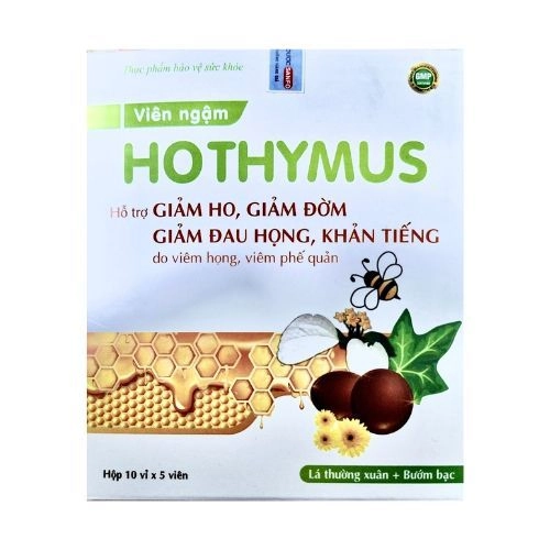 Hỗ trợ giảm ho, giảm đờm viên ngậm Hothymus hộp 10 vỉ x 5 viên