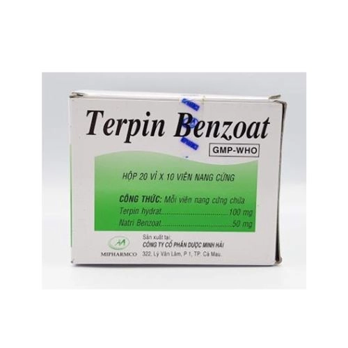 Thuốc trị ho, long đờm Terpin benzoat Mipharmco hộp 20 vỉ x 10 viên
