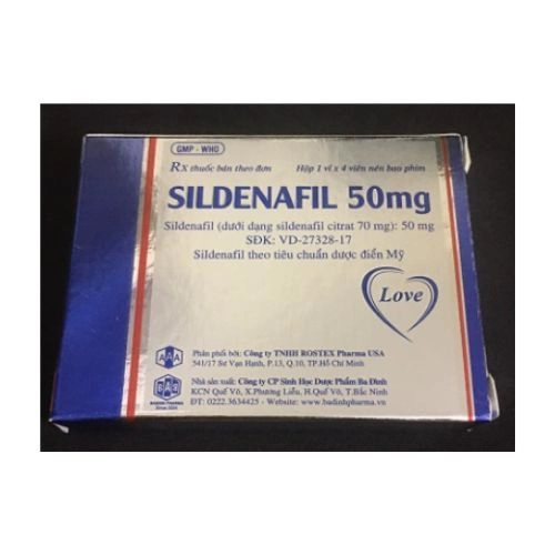 Thuốc trị rối loạn cương dương Sildenafil 50mg Love hộp 1 vỉ x 4 viên