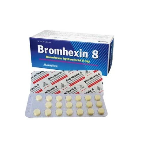 Thuốc điều trị viêm phế quản Bromhexin 8 Vacopharm hộp 10 vỉ x 10 viên nén bao phim