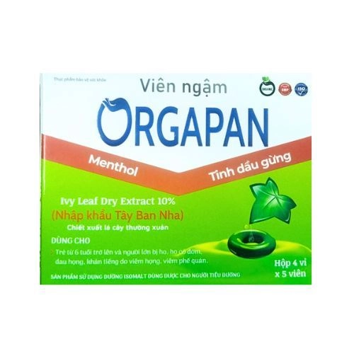 Hỗ trợ giảm ho, giảm đờm, giảm đau rát họng  Viên ngậm ORGAPAN hộp 4 vỉ x 5 viên
