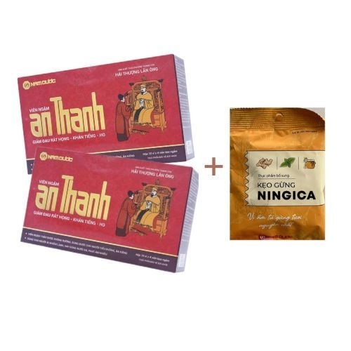 Combo 2 hộp viên ngậm giảm ho, đau rát họng Nam Dược An Thanh tặng 1 bịch kẹo gừng Ningica gói 10 viên