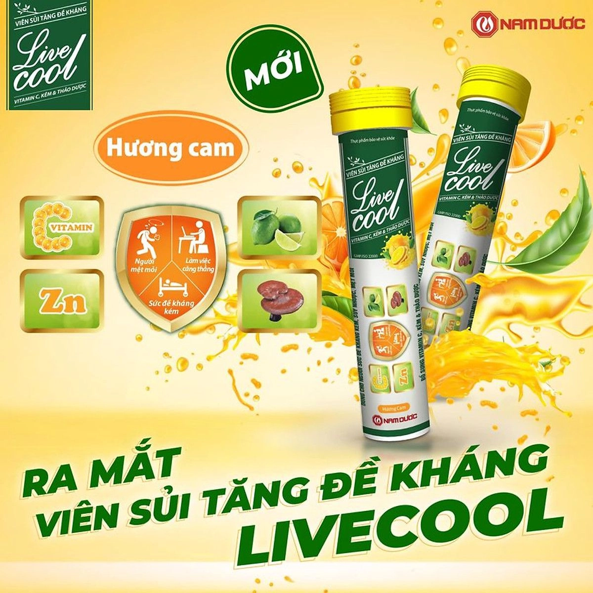 Viên sủi tăng đề kháng Livecool (Hương Cam) tuýp 16 viên