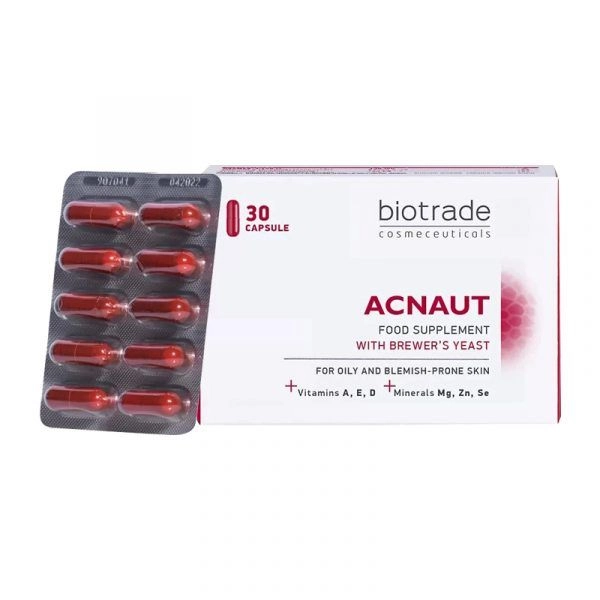 Viên uống ngừa mụn, kiềm dầu Biotrade Acnaut Food Supplement hộp 30 viên