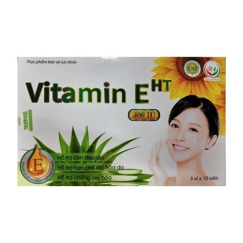 Bổ sung vitamin E, chống oxy hóa và đẹp da Vitamin E HT Phương Anh hộp 3 vỉ x 10 viên nang mềm