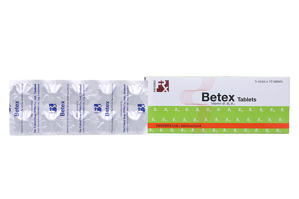 Thuốc bổ sung vitamin B1, B6, B12, viêm dây thần kinh  Betex hộp 50 viên