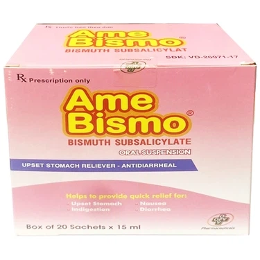 Hỗn dịch uống giảm các triệu chứng khó chịu ở dạ dày, ăn không tiêu Ame Bismo 15ml OPV hộp 20 gói x 15g