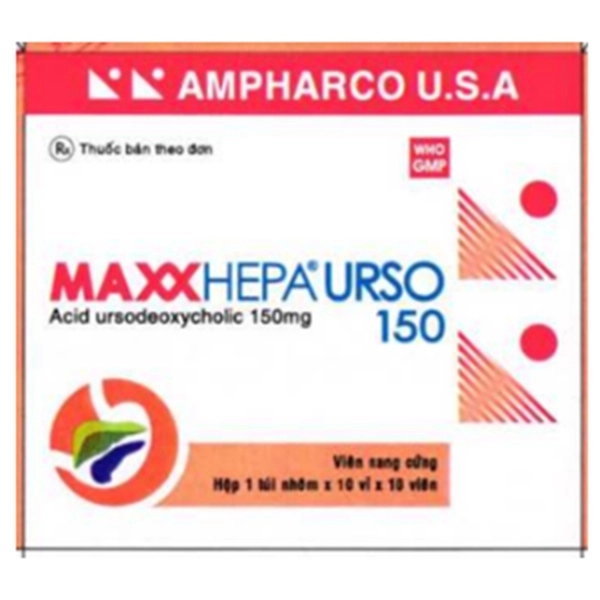 Điều trị xơ gan do mật nguyên phát, tan sỏi túi mật cholesterol Maxxhepa Urso 150 Ampharco hộp 3 vỉ x 10 viên