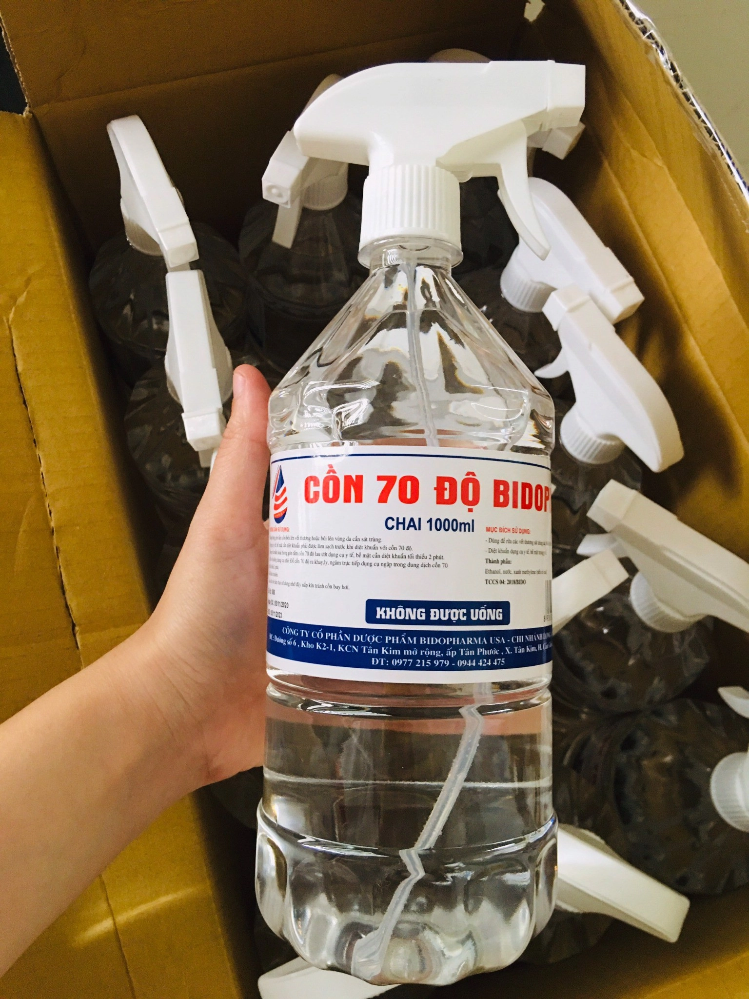 Dung dịch sát khuẩn Cồn 70 độ BIDOPHA (có vòi xịt) chai 1000ml