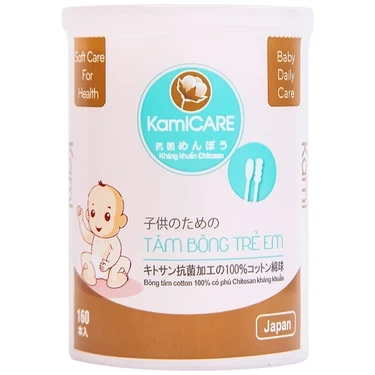 Dành cho trẻ em 1 đầu xoắn 1 đầu thường vệ sinh tai, mũi tăm bông kháng khuẩn KamiCare hộp 160 que