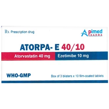 Thuốc phòng ngừa bệnh tim mạch và tăng cholesterol máu Atorpa-E 40/10 Apimed hộp 3 vỉ x 10 viên