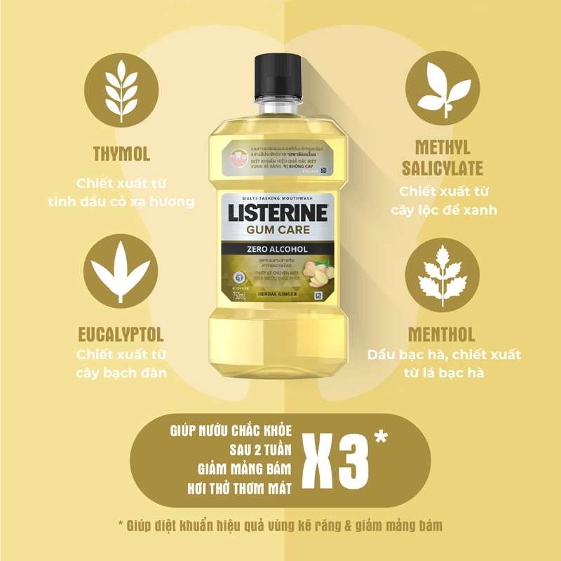 Nước súc miệng Listerine Gum Care Herbal Ginger chai 750 ml
