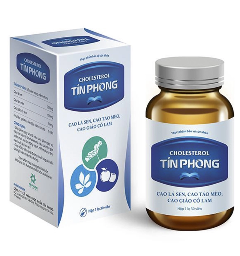 Hạ mỡ máu, kiểm soát đường huyết Cholesterol Tín Phong hộp 1 lọ x 30 viên nang mềm