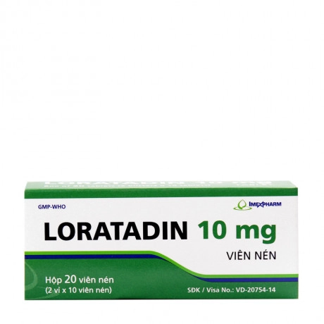 Thuốc chống dị ứng Loratadin 10mg Imexpharm hộp 20 viên nén