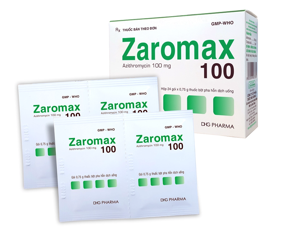 Thuốc kháng sinh Zaromax 100 hộp 24 gói x 0,75g