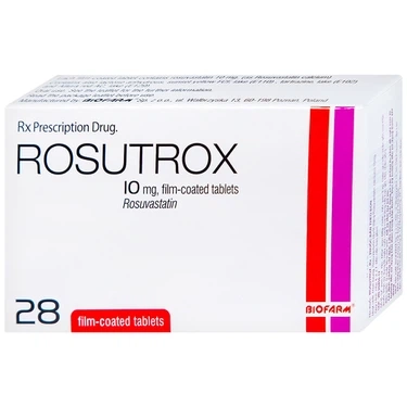 Thuốc hạ mỡ máu Rosutrox 10mg Biofarm hộp 4 vỉ x 7 viên