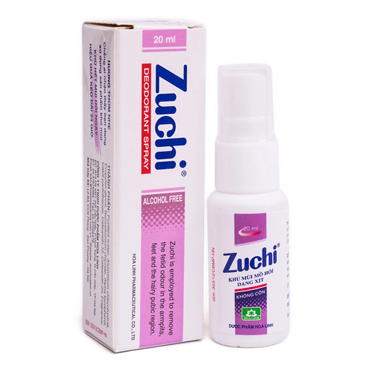 Khử mùi mồ hôi dạng xịt Zuchi alcohol free (màu tím) hộp 1 chai 20ml