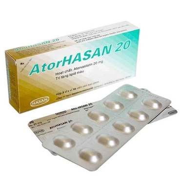 Thuốc hạ mỡ máu AtorHasan 20mg hộp 3 vỉ x 10 viên