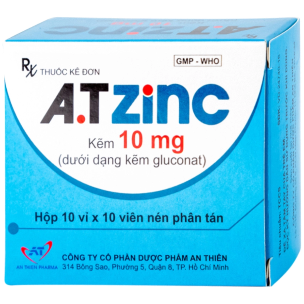 Thuốc bù điện giải điều trị tiêu chảy kéo dài A.TZinC 10mg hộp 10 vỉ x 10 viên nén nhai phân tán