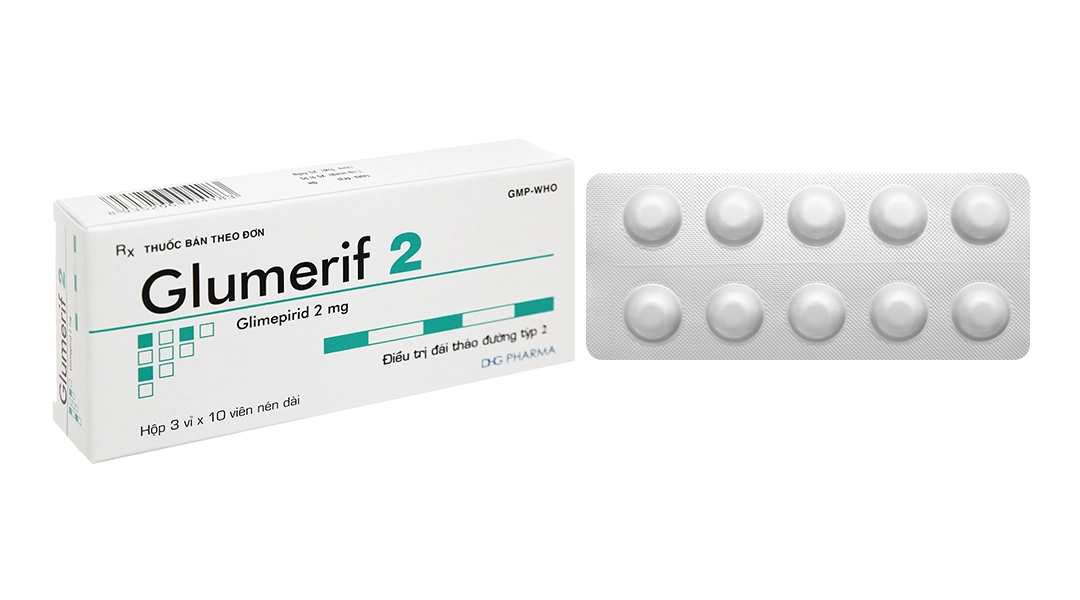 Thuốc điều trị bệnh đái tháo đường tuýp 2 Glumerif 2 hộp 3 vỉ x 10 viên