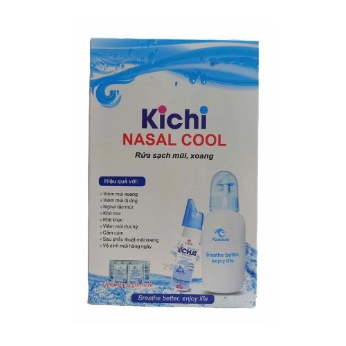 Bình rửa và muối rửa mũi, xoang Kichi Nasal Cool hộp 1 bình rửa và 6 gói muối