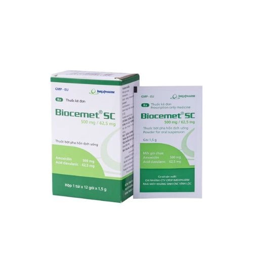 Bột pha uống điều trị nhiễm khuẩn Biocemet SC 500mg/62.5mg hộp 12 gói x 1.5g