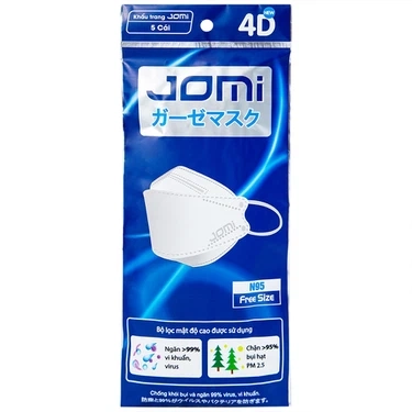 Khẩu trang lọc hơn 95% bụi PM2.5, chặn 99% vi khuẩn Jomi 4D N95 gói 5 cái
