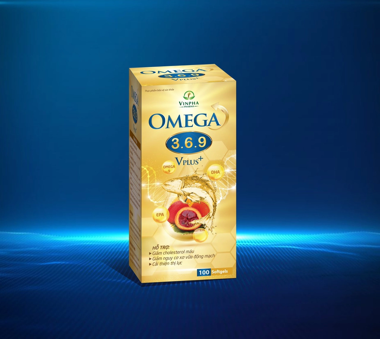 Viên dầu cá bổ não sáng mắt OMEGA 3.6.9 Vplus+ (Vinpha Pharma) hộp 1 lọ 100 viên nang mềm