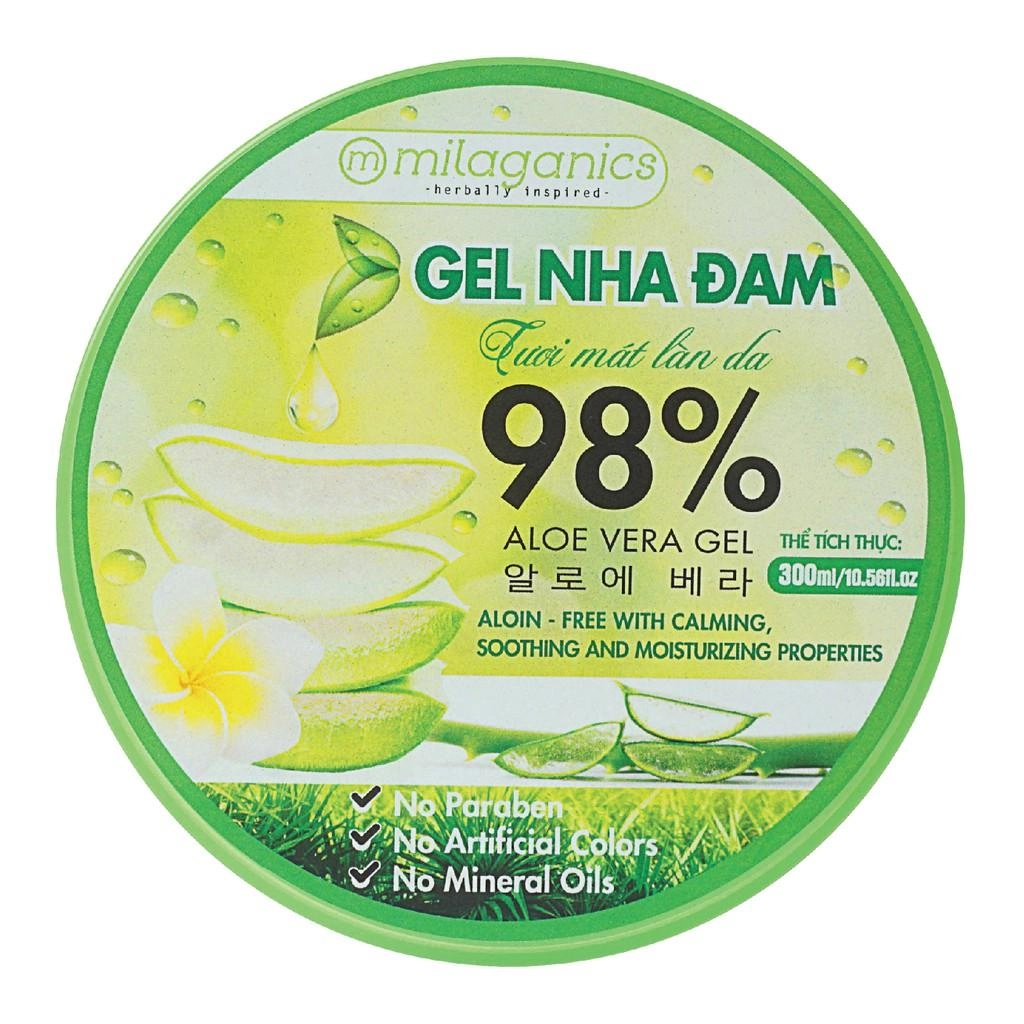 Gel dưỡng ẩm tươi mát làn da 98% Nha Đam Milaganics hũ 300ml