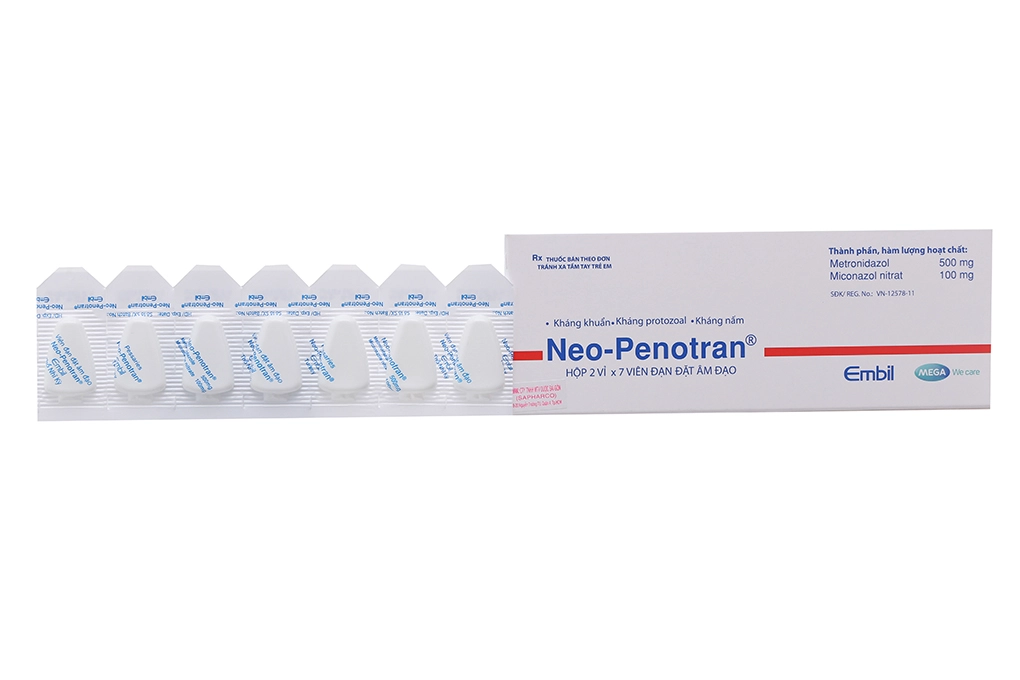 Viên đặt âm đạo trị nấm Neo-Penotran hộp 14 viên