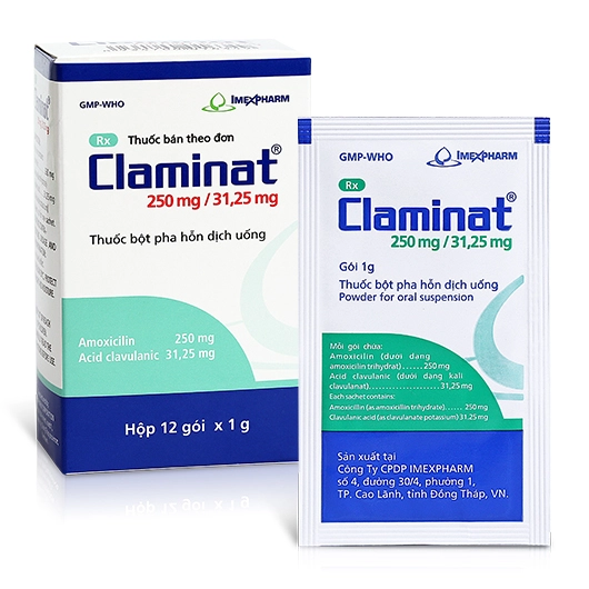 Thuốc kháng sinh Claminat 250mg/31,25mg hộp 12 gói x 1 gam