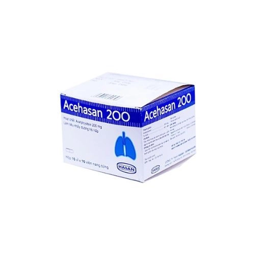 Thuốc làm loãng đờm trong các bệnh phế quản - phổi cấp và mãn tính Acehasan 200 Hasan hộp 10 vỉ x 10 viên 