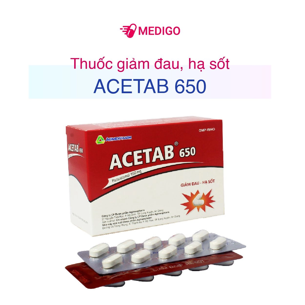 Thuốc giảm đau, hạ sốt Acetab 650 hộp 10 vỉ x 10 viên