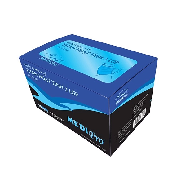 Khẩu trang than hoạt tính 3 lớp Medi Pro hộp 50 cái